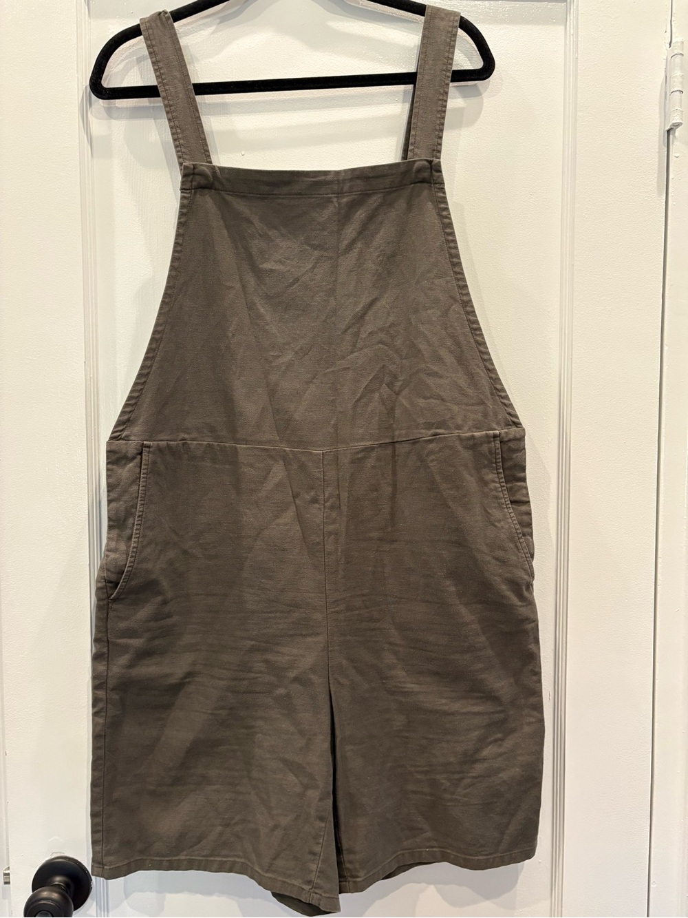 Eileen Fisher Organic Cotton Hemp Stretch Short Overalls Romper Olive Green M